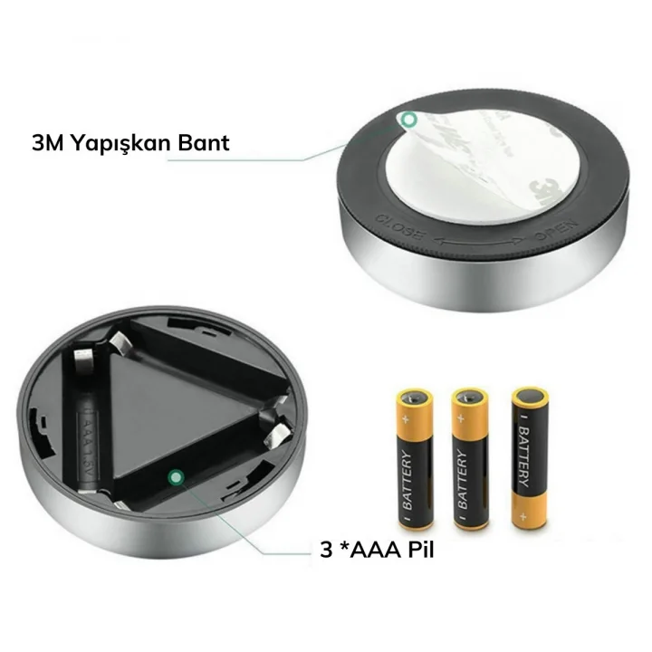 Mey İthalat®  Kablosuz Spot Pilli Dokunmatik Led a 3 Ledli Dolap ası