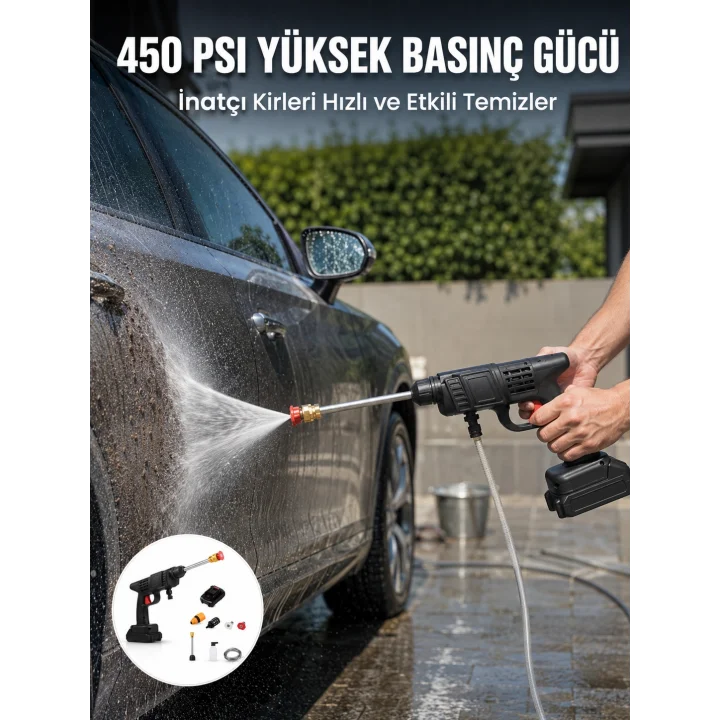Mey İthalat® Kablosuz Taşınabilir Basınçlı Yıkama Tabancası Köpük Şişeli