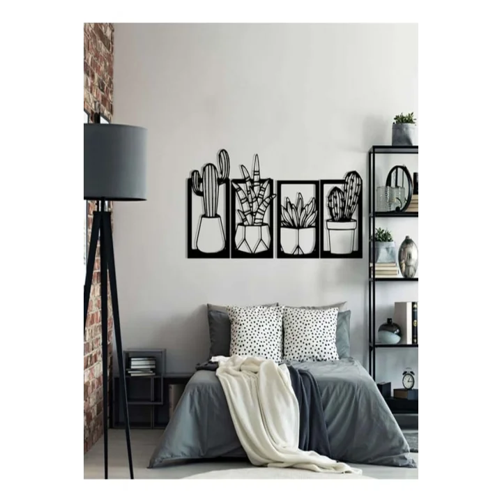 Mey İthalat® Kaktüs Çerçeve Serisi – Ahşap Duvar Dekoru (4’lü Set)