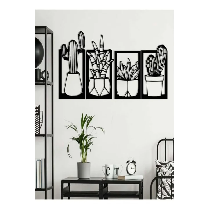 Mey İthalat® Kaktüs Çerçeve Serisi – Ahşap Duvar Dekoru (4’lü Set)