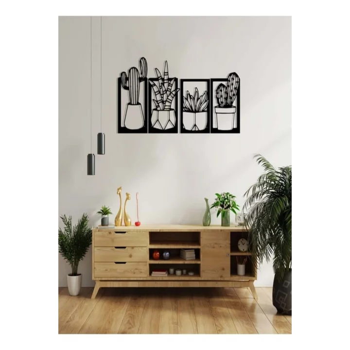 Mey İthalat® Kaktüs Çerçeve Serisi – Ahşap Duvar Dekoru (4’lü Set)