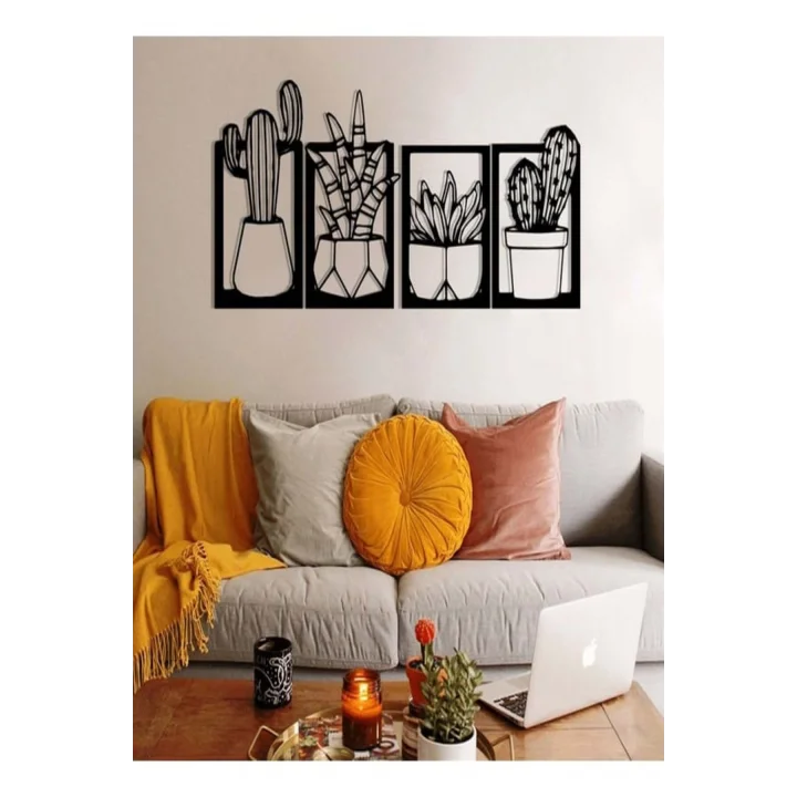 Mey İthalat® Kaktüs Çerçeve Serisi – Ahşap Duvar Dekoru (4’lü Set)