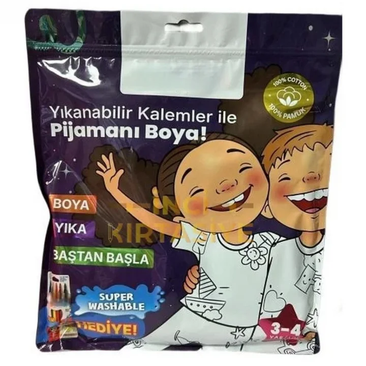 Mey İthalat® Kalem Hediyeli Boyanabilir Pijama 3-4 Yaş