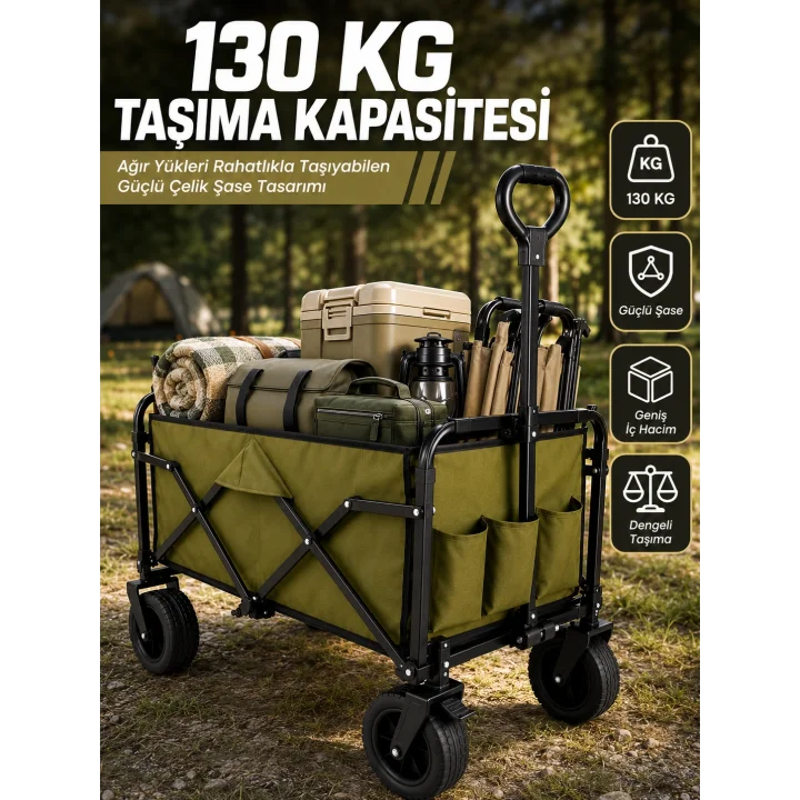 Mey İthalat® Kamp, Piknik, Plaj ve Alışveriş İçin Çok Amaçlı Katlanabilir Wagon