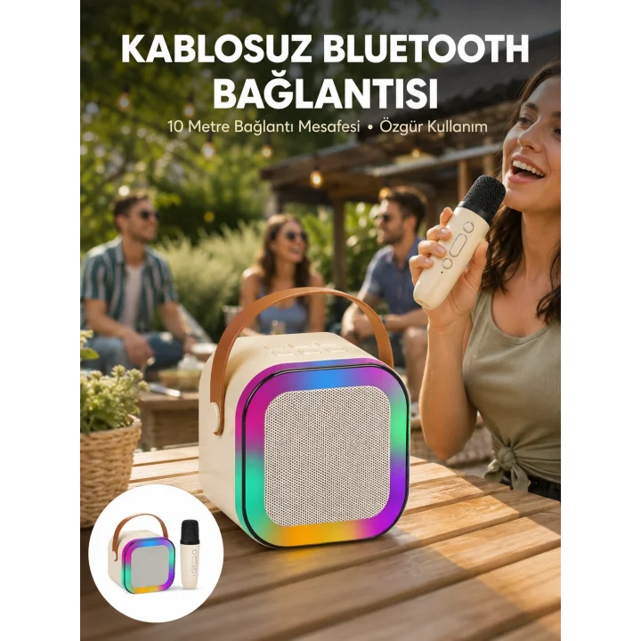 Mey İthalat® Karaoke Mikrofon Hoparlör Seti 6 Saat Kullanım Süresi Yeni Nesil