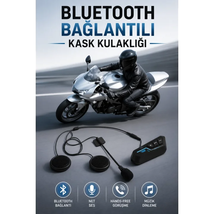 Mey İthalat® Kask Kulaklığı Motosiklet Intercom Interkom Dinleme Konuşma Özellikli Su Geçirmez