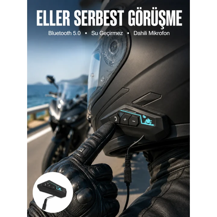 Mey İthalat® Kask Kulaklığı Motosiklet Intercom Interkom Dinleme Konuşma Özellikli Su Geçirmez