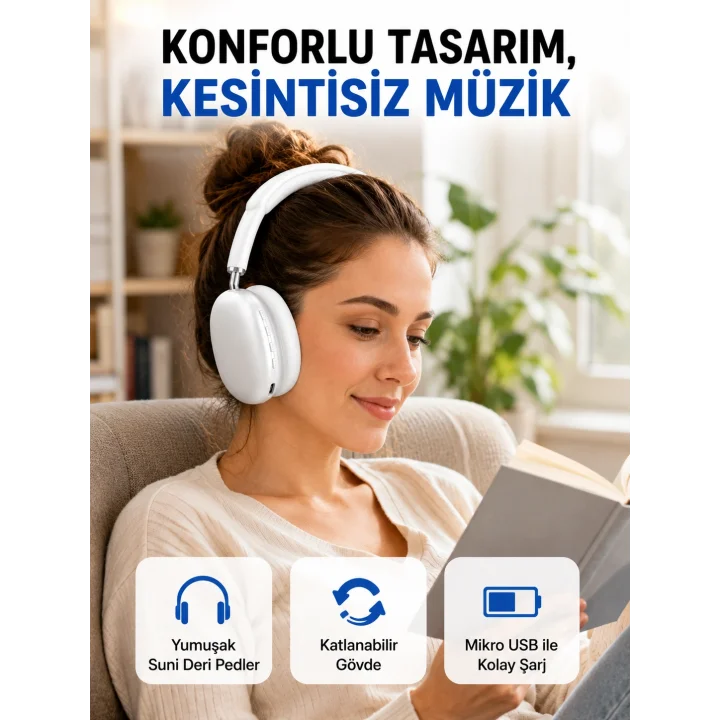 Mey İthalat® Katlanabilir Bluetooth V5.0 Kablosuz Kulaklık | 400 mAh, Gürültü Azaltma Yeni Nesil