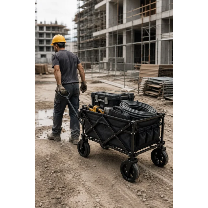 Mey İthalat® Katlanabilir Kamp Arabası Üst Tablalı 130 Kg Taşıma Kapasiteli Geniş Tekerlekli Çekçek