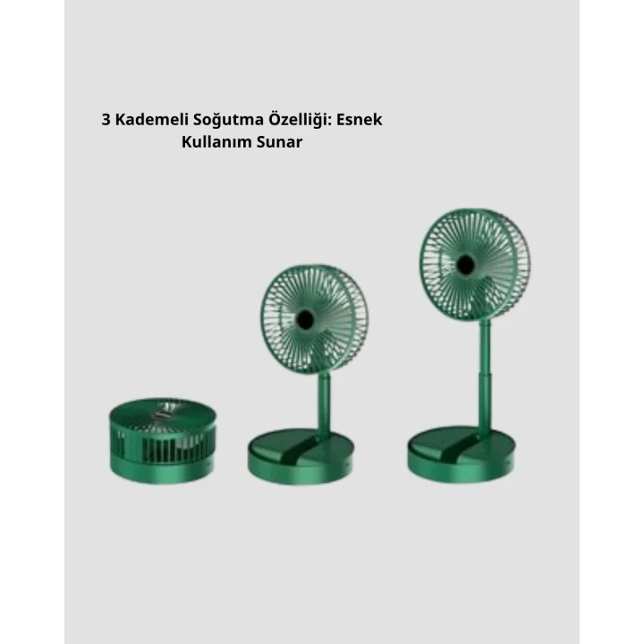 Mey İthalat® Katlanabilir Mini Fan – 3 Kademeli Soğutma, Şarjlı