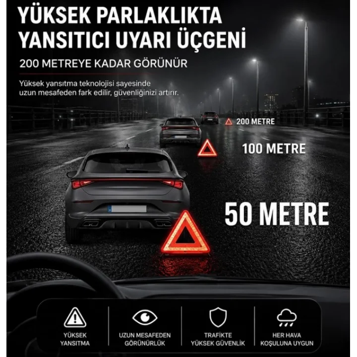 Mey İthalat® Katlanabilir Üçgen Acil Durum  Reflektörü