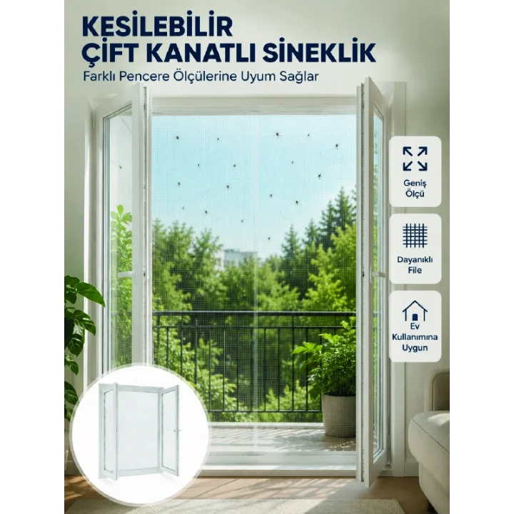Mey İthalat® Kesilebilir Çift Kanatlı Pencere Sinekliği Dayanıklı File