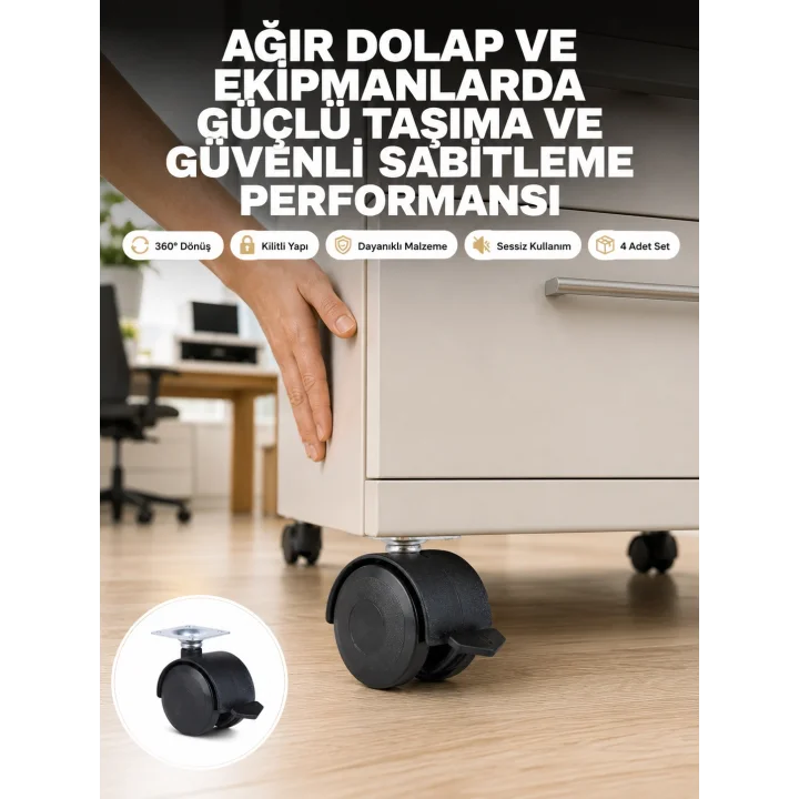 Mey İthalat® Kilitli Mobilya Tekerleği 6 cm 4’lü Kolay Kurulum