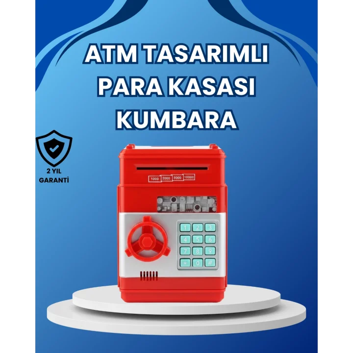 Mey İthalat® Kırmızı ATM Tasarımlı Şifreli Para Kasası Kumbara