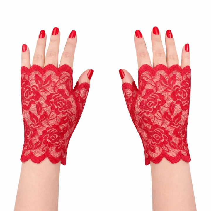 Mey İthalat® Kırmızı Dantel Parmaksız Kısa Eldiven