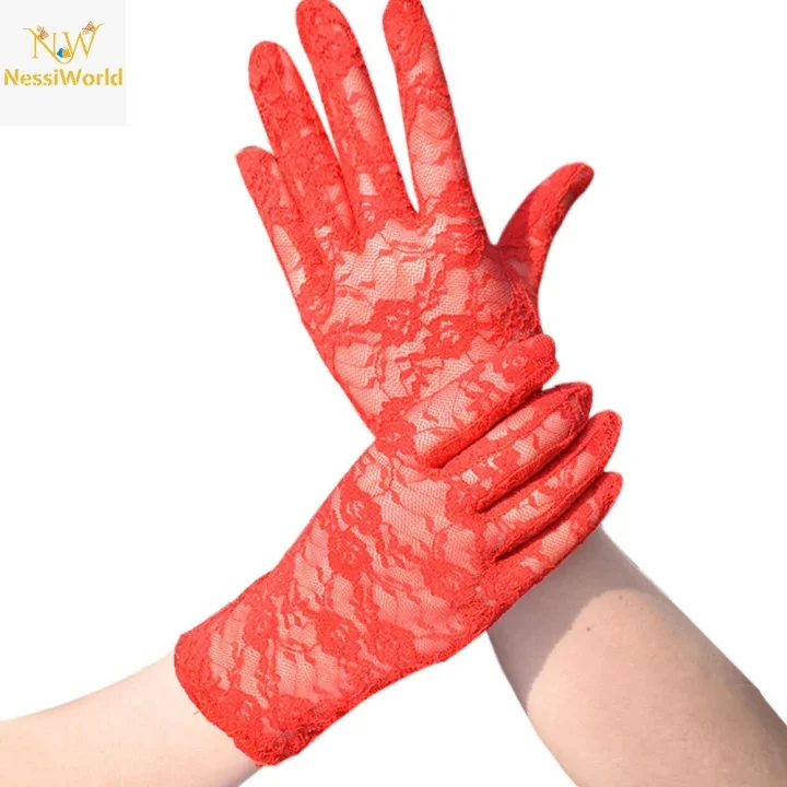 Mey İthalat® Kırmızı Renk Kısa Dantelli Eldiven