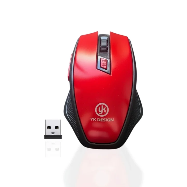 Mey İthalat®  Kırmızı Renkli Baş Parmak Destekli Ergonomik Sessiz Kablosuz Mouse – USB Alıcılı, Ofis ve Oyun İçin Konforlu Bilgisayar Faresi MS6300