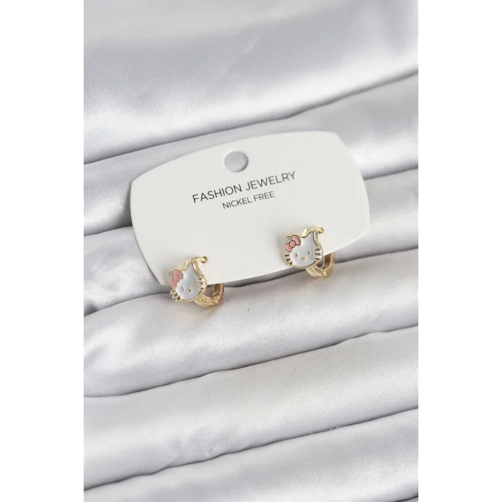 Mey İthalat® Kitty Model Gold Renk Pirinç Çocuk Küpe