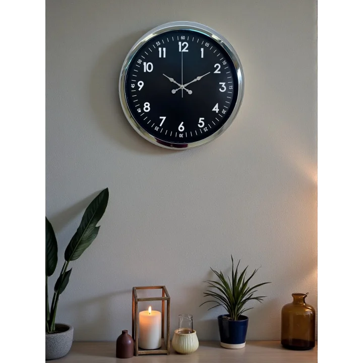 Mey İthalat® Klasik 40 Cm Krom Şık Metal Duvar Saati