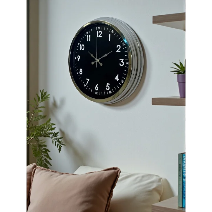 Mey İthalat® Klasik 40 Cm Krom Şık Metal Duvar Saati