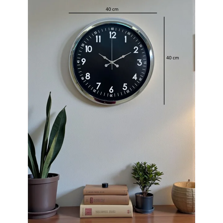 Mey İthalat® Klasik 40 Cm Krom Şık Metal Duvar Saati