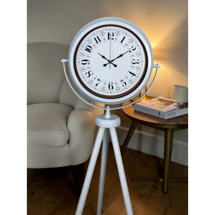 Mey İthalat® Klasik Rakamlı Beyaz Tripod Ayaklı Saat