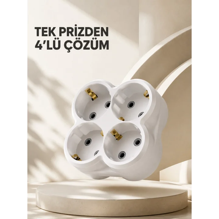 Mey İthalat® Kompakt 4’lü Priz Adaptörü Ev Ofis İçin Kablosuz Priz Çoğaltma Aparatı