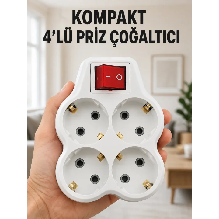 Mey İthalat® Kompakt 4’lü Priz Çoklayıcı Kablosuz Anahtarlı Ev Ofis Priz Çoğaltma Adaptörü