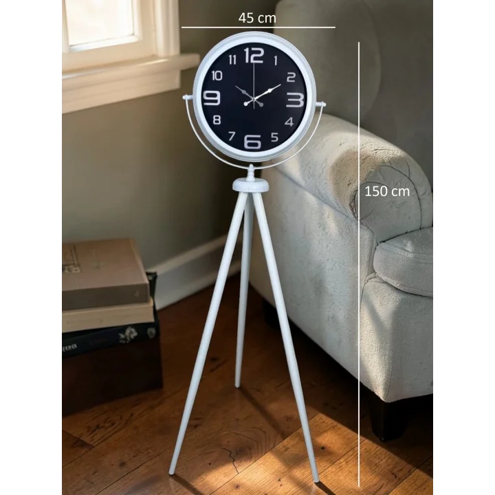 Mey İthalat® Kontrast Tasarım Beyaz Tripod Ayaklı Saat