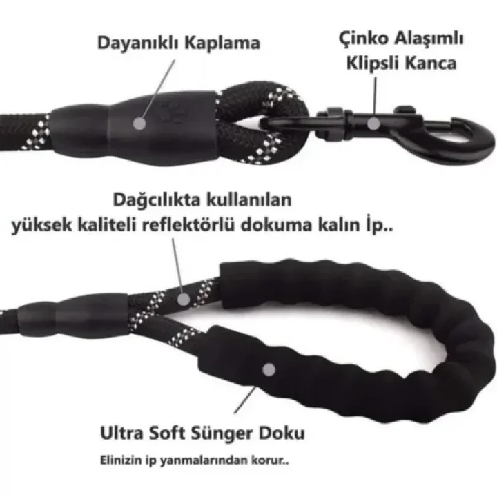 Mey İthalat® Köpekler İçin Reflektörlü Halat Gezdirme Tasması
