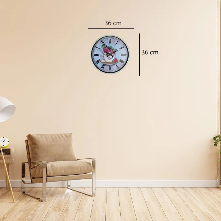 Mey İthalat® Krem 36 Cm Çiçek Figürlü Duvar Saati