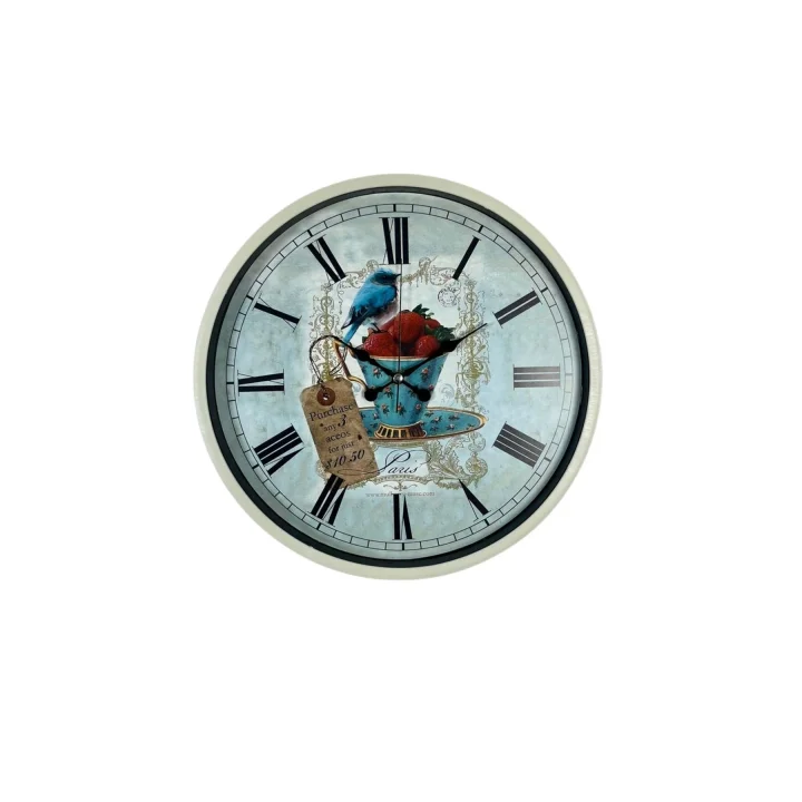 Mey İthalat® Krem 36 Cm Paris Strawberry Bird Duvar Saati