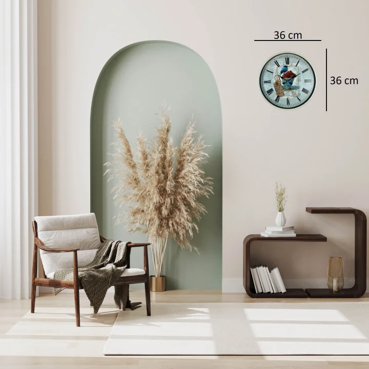 Mey İthalat® Krem 36 Cm Paris Strawberry Bird Duvar Saati