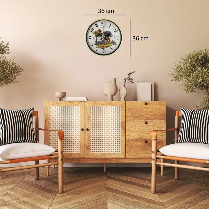 Mey İthalat® Krem Sunflower & Lavender 36 Cm Duvar Saati