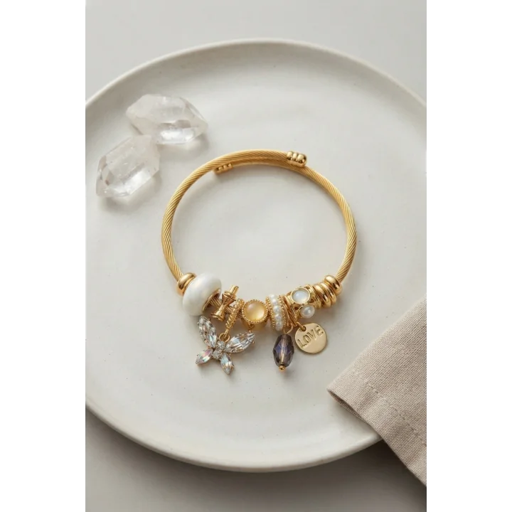 Mey İthalat® Kristal Kelebek Model Charmlı Bileklik
