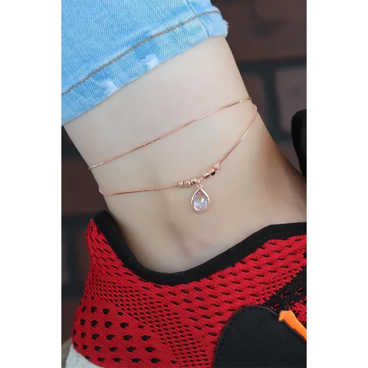 Mey İthalat® Kristal Taşlı Rose Renk Çift Zincirli Hal Hal