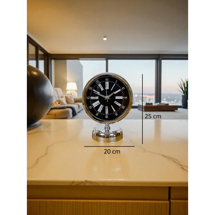 Mey İthalat® Krom Asalet 25 x 20 cm  Zarif Masa Saati