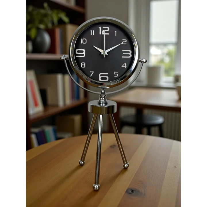 Mey İthalat® Krom Asil Üç Ayaklı Metal Masa Saati