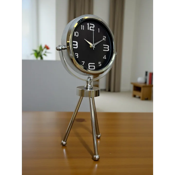 Mey İthalat® Krom Asil Üç Ayaklı Metal Masa Saati