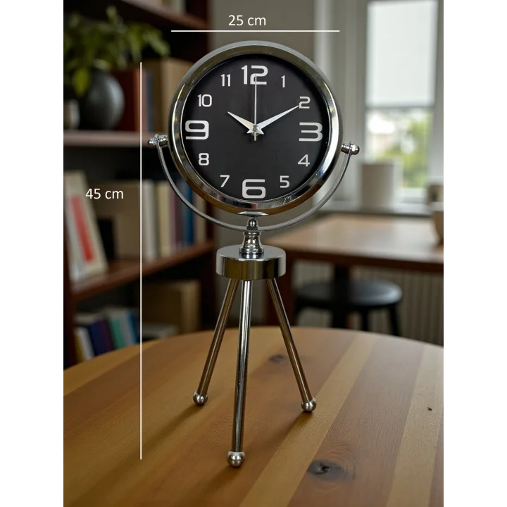 Mey İthalat® Krom Asil Üç Ayaklı Metal Masa Saati
