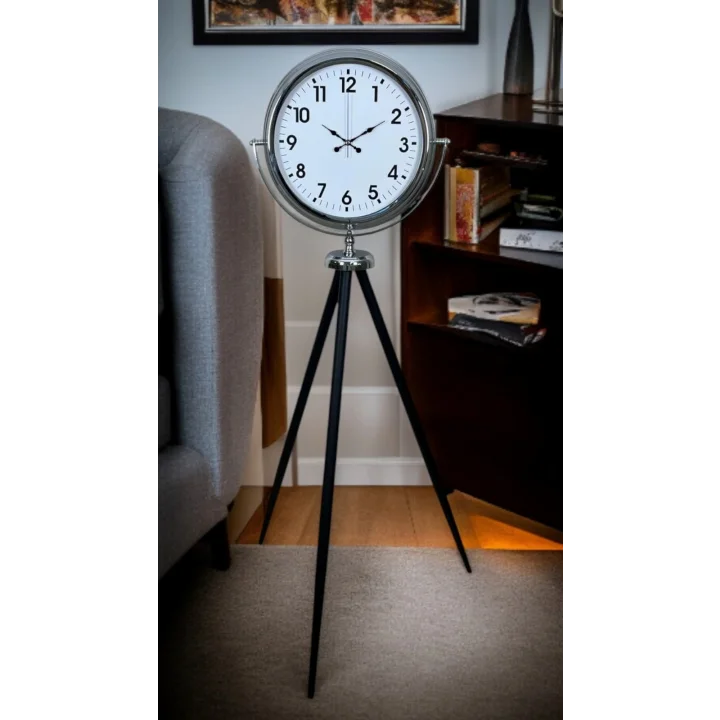 Mey İthalat® Krom Dekoratif Tasarım Tripod Ayaklı Saat