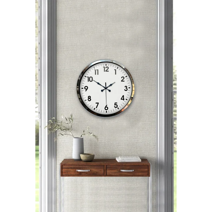 Mey İthalat® Krom Elegance 40 Cm Metal Standart Duvar Saati