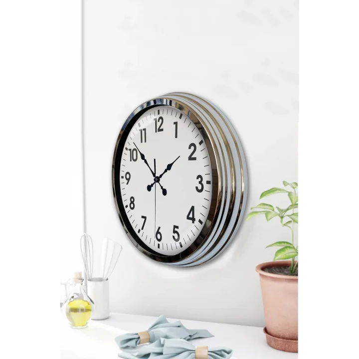 Mey İthalat® Krom Elegance 40 Cm Metal Standart Duvar Saati