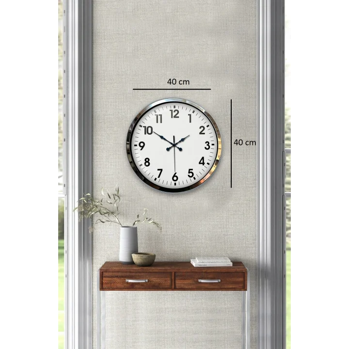 Mey İthalat® Krom Elegance 40 Cm Metal Standart Duvar Saati