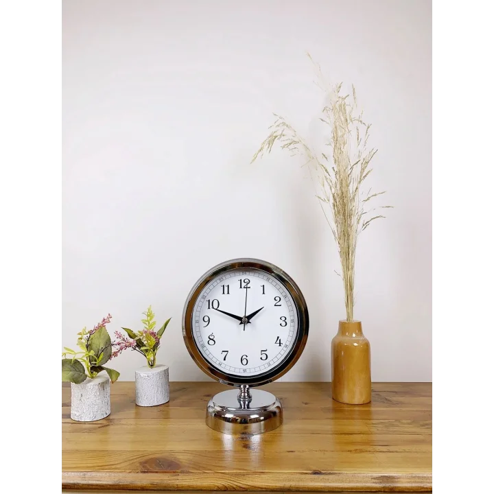Mey İthalat® Krom Metal Dekoratif Masa Saati 25×20 cm