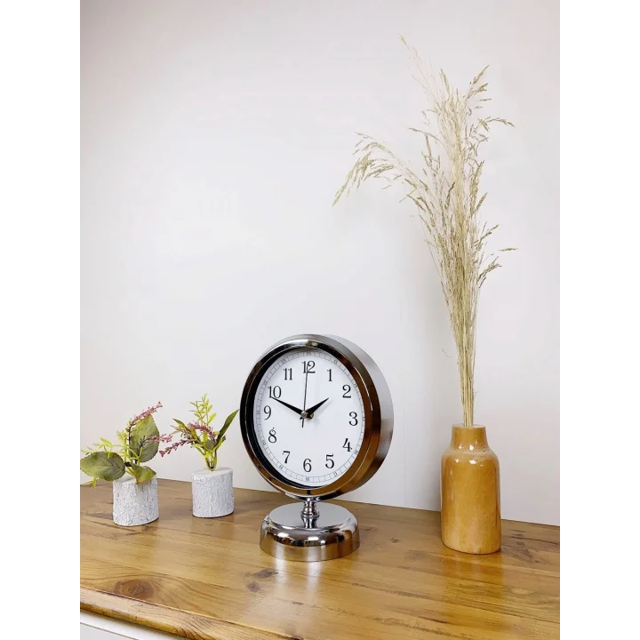 Mey İthalat® Krom Metal Dekoratif Masa Saati 25×20 cm