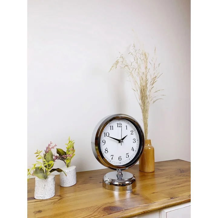 Mey İthalat® Krom Metal Dekoratif Masa Saati 25×20 cm
