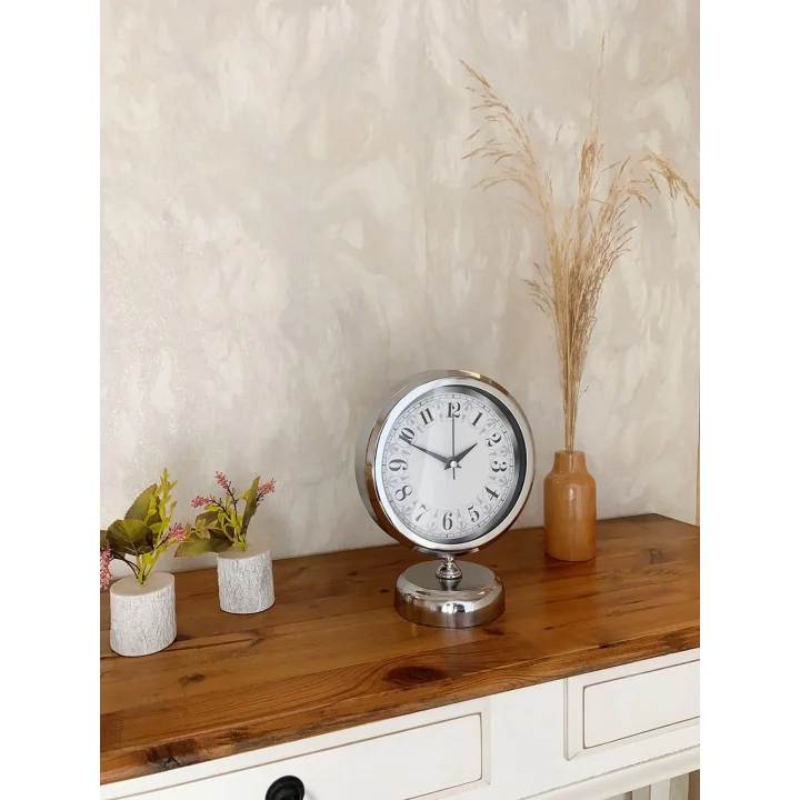Mey İthalat® Krom Metal Desenli Masa Saati 25×20 cm