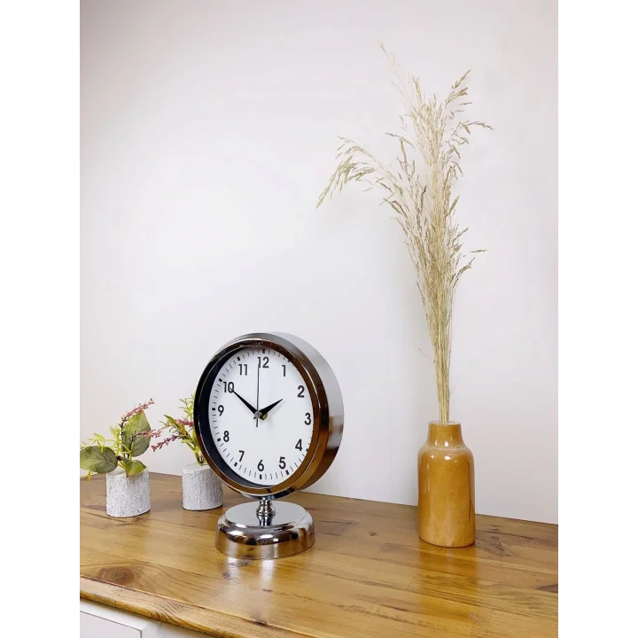 Mey İthalat® Krom Metal Lüks Masa Saati 25×20 cm
