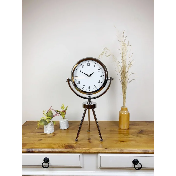 Mey İthalat® Krom Metal Mini Tripod Lüks Masa Saati 45×26 cm